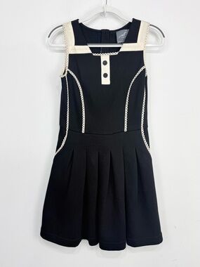 Knitted Dove Anthropologie Black Cream Lace A Line Sleeveless Jersey Mini Dress